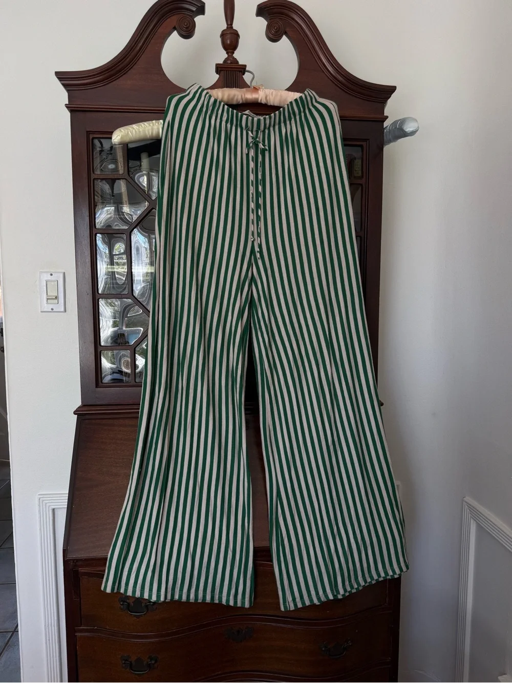 Green and White Striped Lounge Pants